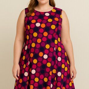 London Times Woman Multicolor Polka Dot A-Line Dress